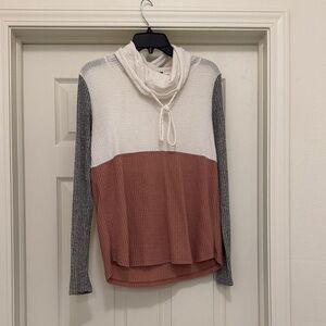 Pink Clover Colorblock Cowl Neck Sweater - White, Dusty Rose & Gray
